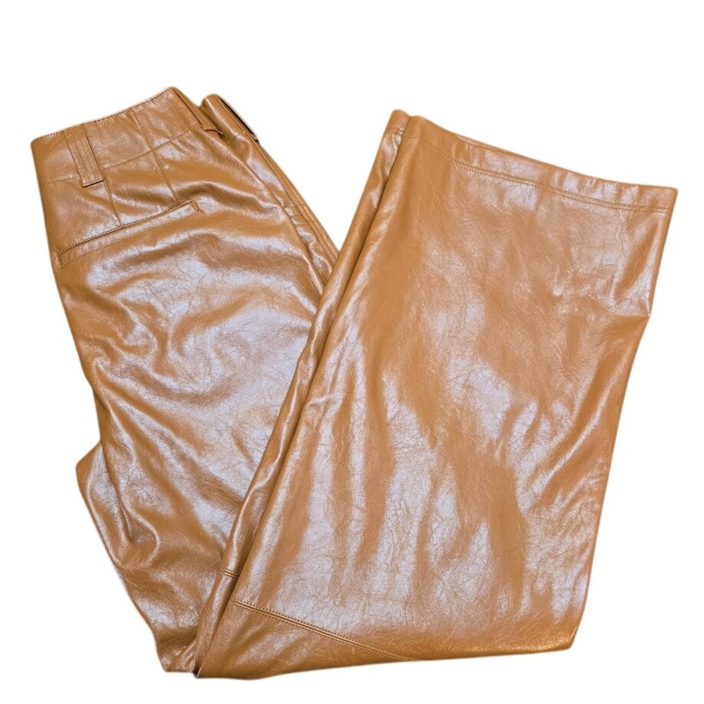 Free People Vegan Leather Wide Leg High Waist Trousers Sz‎ 6